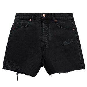 Zara Black High Waist Shorts with Distressed Hem
